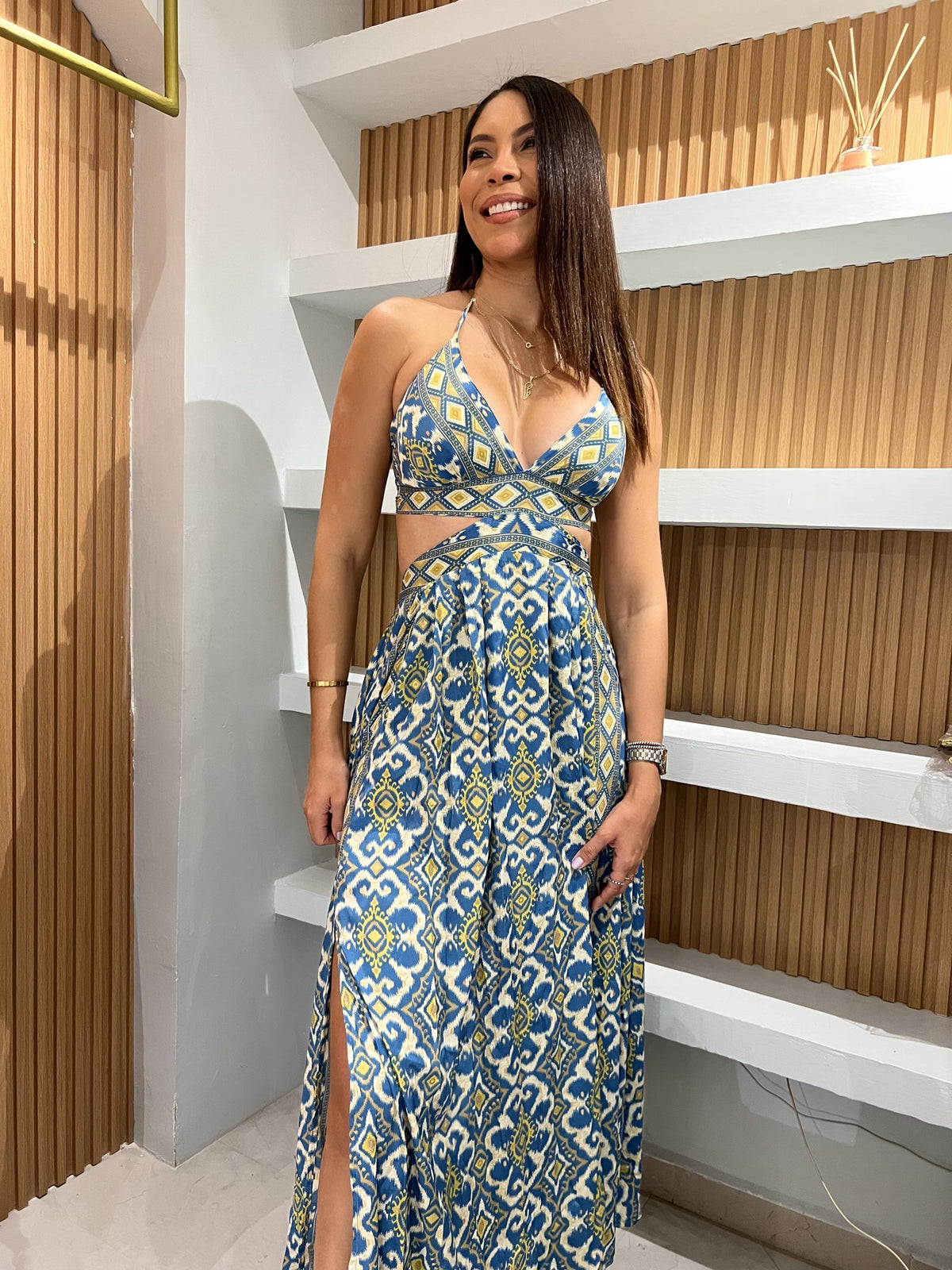 Vestido Mariposa azul geometrico