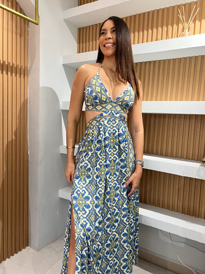 Vestido Mariposa Azul Geométrico