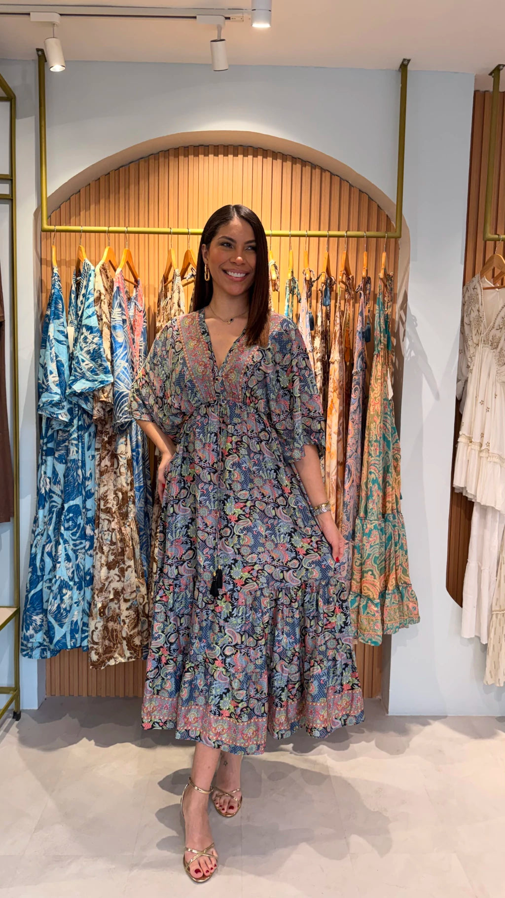Vestido de seda con mangas, unitalla, Koral Boutique