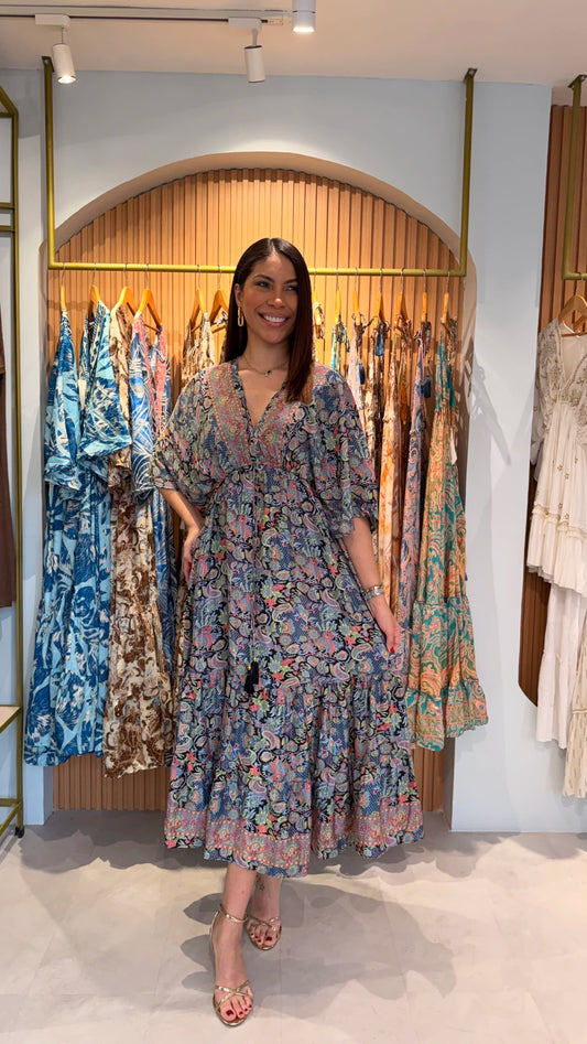 Vestido de seda con mangas, unitalla, Koral Boutique