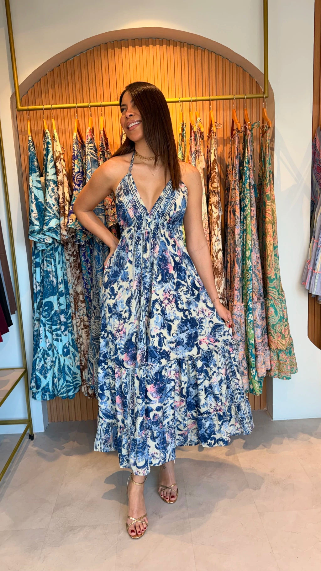 Vestido tirantes azul mar en seda, unitalla, Koral Boutique