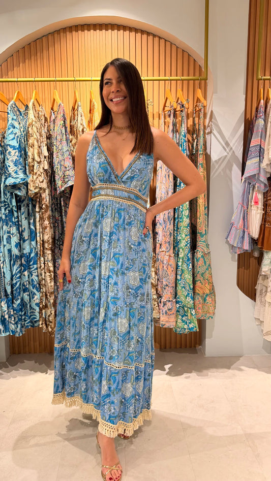 Vestido de algodón azul, unitalla, Koral Boutique