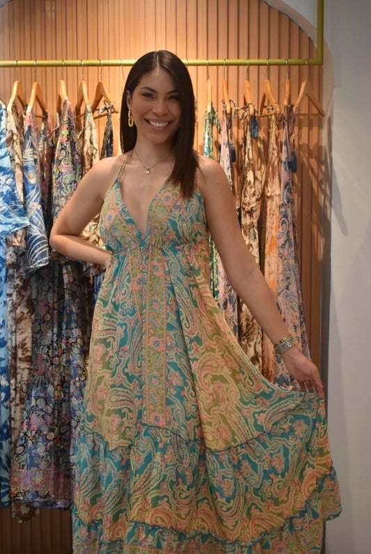 Vestido de tirantes en seda, unitalla, Koral Boutique