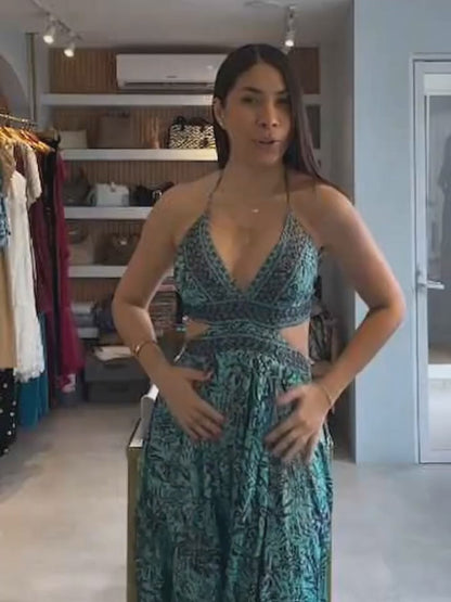 Vestido de tirantes verde en seda, talla única, Koral Boutique