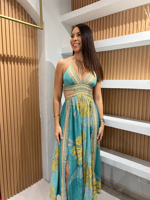 Vestido Mariposa turquesa amarillo
